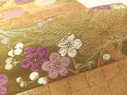 平和屋着物●西陣　京の名門　じゅらく謹製　帝王紫　六通柄袋帯　唐織　霞花松文　金糸　引箔　証紙付き　正絹　逸品　CABM8829vp