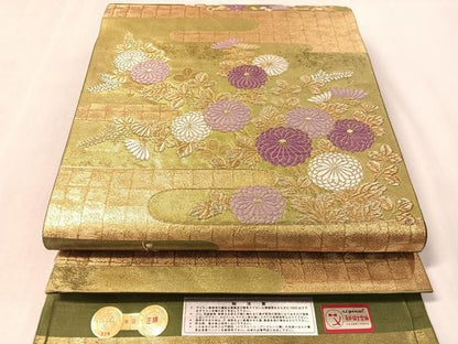平和屋着物●西陣　京の名門　じゅらく謹製　帝王紫　六通柄袋帯　唐織　霞花松文　金糸　引箔　証紙付き　正絹　逸品　CABM8829vp