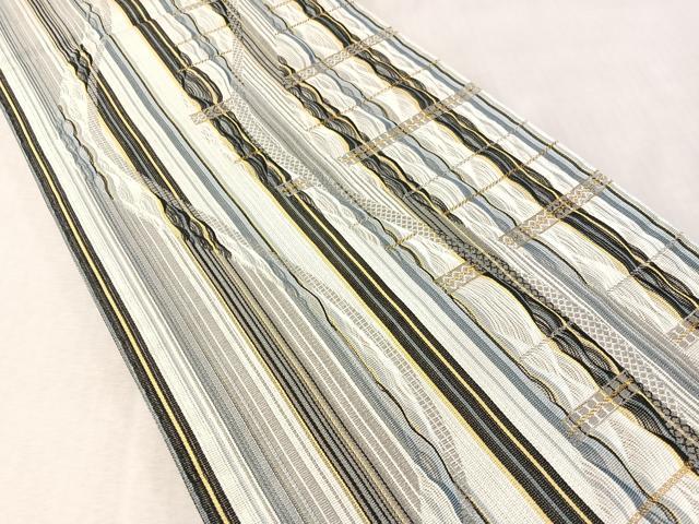 平和屋着物●両面　六通柄袋帯　櫛織　よろけ縞　金銀糸　正絹　逸品　CABM8830vp