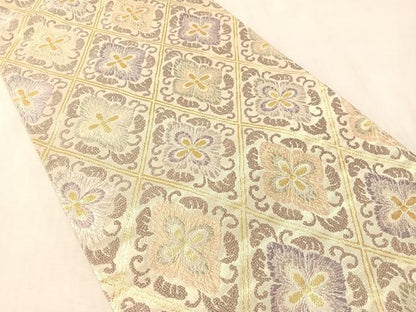 平和屋着物●六通柄袋帯　唐織　花菱文　金糸　正絹　逸品　CABM8849vp