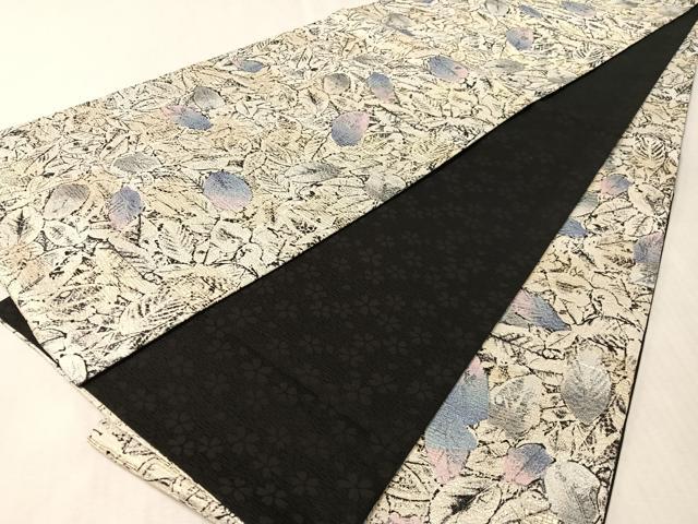 平和屋着物●全通柄袋帯　捩り生芭蕉布　葉尽くし　金糸　銀彩　証紙付き　正絹　逸品　未使用　CABM8852vp