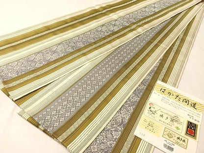 平和屋着物●博多織人 黒木織物 本場筑前博多帯　両面　全通柄袋帯　博多間道　博多金ラベル　金糸　証紙付き　正絹　逸品　未使用　CABM8861vp
