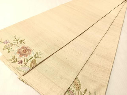 平和屋着物●インド・アッサム　野蚕糸　手織　ムガシルク　太鼓柄袋帯　総刺繍　更紗文　正絹　逸品　CABM8864vp