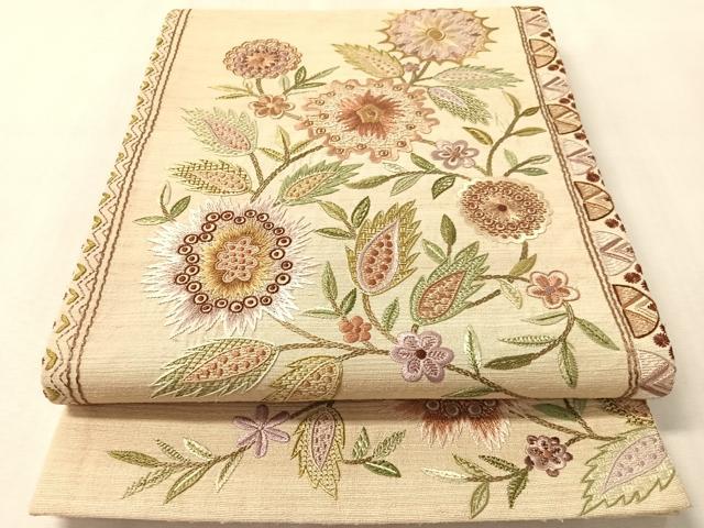平和屋着物●インド・アッサム　野蚕糸　手織　ムガシルク　太鼓柄袋帯　総刺繍　更紗文　正絹　逸品　CABM8864vp