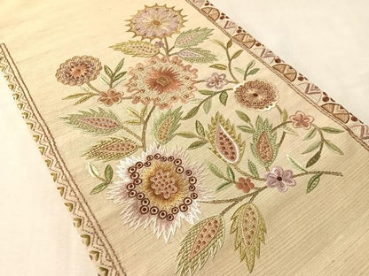 平和屋着物●インド・アッサム　野蚕糸　手織　ムガシルク　太鼓柄袋帯　総刺繍　更紗文　正絹　逸品　CABM8864vp