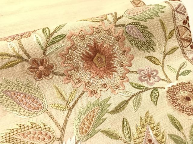 平和屋着物●インド・アッサム　野蚕糸　手織　ムガシルク　太鼓柄袋帯　総刺繍　更紗文　正絹　逸品　CABM8864vp