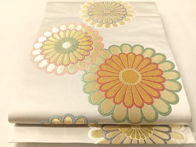平和屋着物●六通柄袋帯　唐織　唐絹　菊華文　金糸　正絹　逸品　CABM8872vp