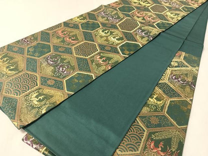 平和屋着物●ファッションデザイナー　HIROKO KOSHINO　コシノヒロコ　六通柄袋帯　鳳凰亀甲花文　金糸　正絹　逸品　CABM8874vp