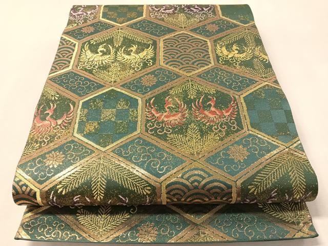 平和屋着物●ファッションデザイナー　HIROKO KOSHINO　コシノヒロコ　六通柄袋帯　鳳凰亀甲花文　金糸　正絹　逸品　CABM8874vp