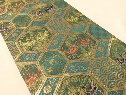 平和屋着物●ファッションデザイナー　HIROKO KOSHINO　コシノヒロコ　六通柄袋帯　鳳凰亀甲花文　金糸　正絹　逸品　CABM8874vp