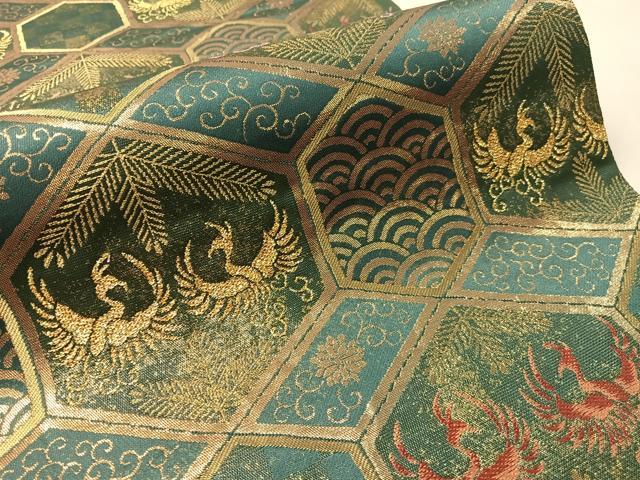 平和屋着物●ファッションデザイナー　HIROKO KOSHINO　コシノヒロコ　六通柄袋帯　鳳凰亀甲花文　金糸　正絹　逸品　CABM8874vp