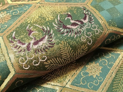 平和屋着物●ファッションデザイナー　HIROKO KOSHINO　コシノヒロコ　六通柄袋帯　鳳凰亀甲花文　金糸　正絹　逸品　CABM8874vp