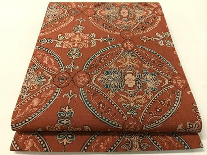 平和屋着物●六通柄袋帯　紬地　型染め　七宝花文　正絹　逸品　CABM8875vp