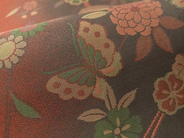 平和屋着物●京の名門・菱屋六右ェ門　両面　全通柄袋帯　むらさき乃　鳳凰枝垂れ花蝶文　正絹　逸品　未使用　CABM8878vp
