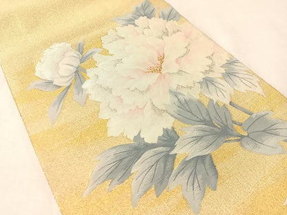 平和屋着物●爪掻き本綴れ　太鼓柄袋帯　牡丹　金銀糸　正絹　逸品　CABM8889vp