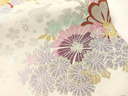 平和屋着物●六通柄袋帯　唐織　舞花文　金銀糸　正絹　逸品　CABM8897vp