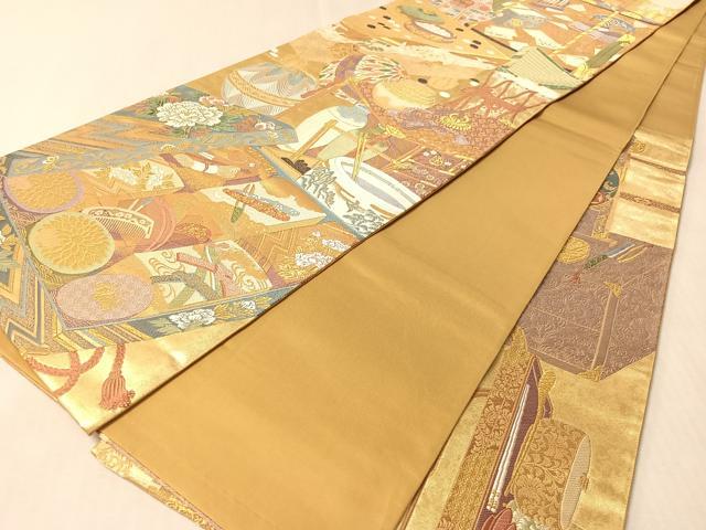 平和屋着物●六通柄袋帯　唐織　正倉院人物花鳥文　金糸　正絹　逸品　CABM8898vp