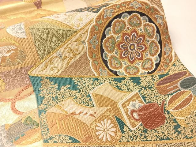 平和屋着物●六通柄袋帯　唐織　正倉院人物花鳥文　金糸　正絹　逸品　CABM8898vp