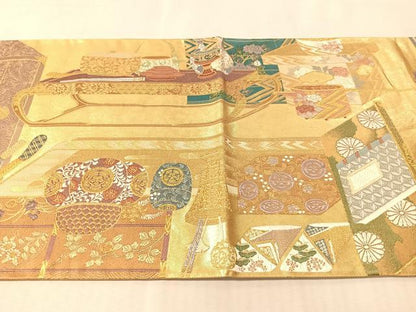 平和屋着物●六通柄袋帯　唐織　正倉院人物花鳥文　金糸　正絹　逸品　CABM8898vp