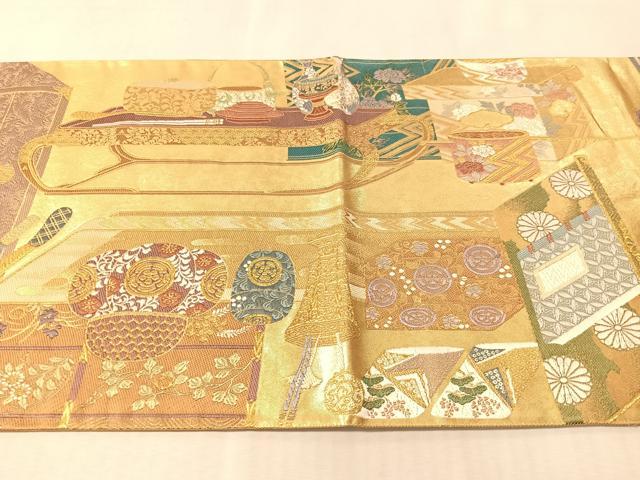 平和屋着物●六通柄袋帯　唐織　正倉院人物花鳥文　金糸　正絹　逸品　CABM8898vp