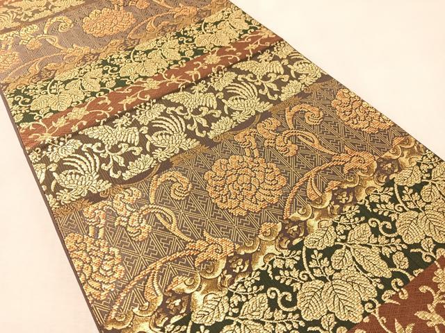 平和屋着物●西陣　織楽浅野　六通柄袋帯　横段鳳凰更紗　金糸　正絹　逸品　CABM8903vp