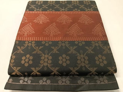 平和屋着物●全通柄袋帯　横段吉祥文　金糸　正絹　逸品　CABM8908vp