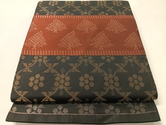 平和屋着物●全通柄袋帯　横段吉祥文　金糸　正絹　逸品　CABM8908vp