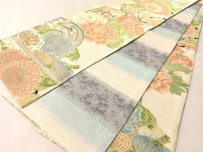 平和屋着物●アンティーク　大正ロマン　両面　全通柄袋帯　乱菊　金銀糸　正絹　逸品　未使用　CABM8909vp