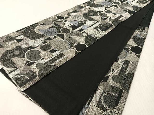 平和屋着物●伝統工芸作家　吉翔　六通柄袋帯　櫛織　雪輪吉祥文　黒地　銀糸　正絹　逸品　CABM8914vp