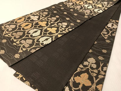 平和屋着物●六通柄袋帯　唐織　ぬれぬき　吉祥花文　金通し地　正絹　逸品　未使用　CABM8917vp