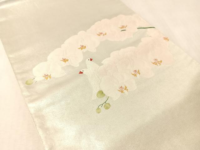 平和屋着物●「美しいキモノ」お馴染みのメーカー　となみ織物　加倉井和夫　太鼓柄袋帯　胡蝶蘭　双鳥文　銀彩　正絹　逸品　CABM8918vp