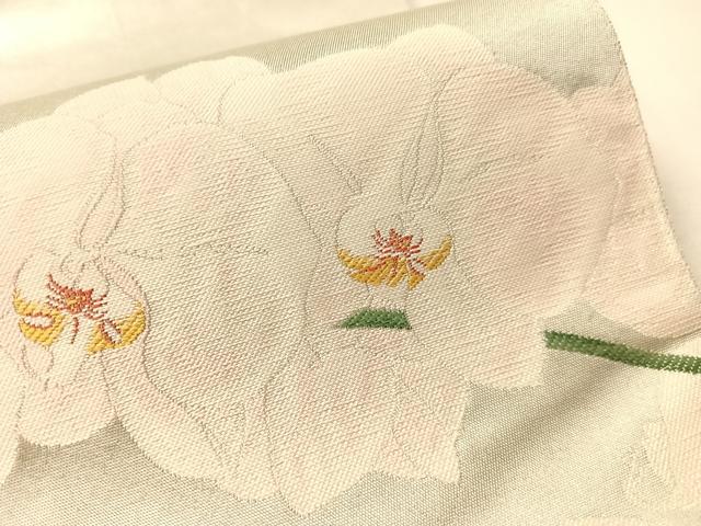平和屋着物●「美しいキモノ」お馴染みのメーカー　となみ織物　加倉井和夫　太鼓柄袋帯　胡蝶蘭　双鳥文　銀彩　正絹　逸品　CABM8918vp