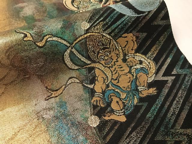 平和屋着物●六通柄袋帯　風神雷神　黒地　金糸　引箔　正絹　逸品　CABM8919vp