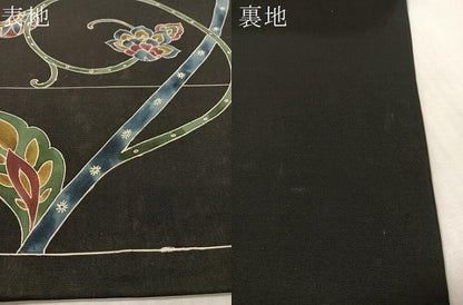 平和屋着物●六通柄袋帯　更紗唐草文　黒地　正絹　逸品　CABM8920vp