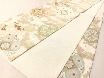 平和屋着物▽六通柄袋帯　スリーシーズン　春夏秋　唐織　手織　草花丸文　金銀糸　正絹　逸品　未使用　CABM8922vp