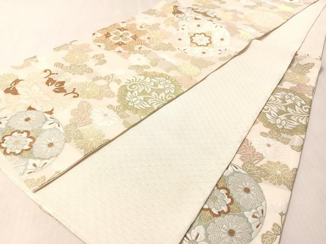 平和屋着物▽六通柄袋帯　スリーシーズン　春夏秋　唐織　手織　草花丸文　金銀糸　正絹　逸品　未使用　CABM8922vp