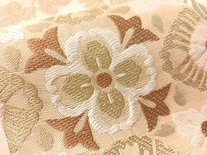 平和屋着物▽六通柄袋帯　スリーシーズン　春夏秋　唐織　手織　草花丸文　金銀糸　正絹　逸品　未使用　CABM8922vp