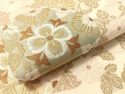 平和屋着物▽六通柄袋帯　スリーシーズン　春夏秋　唐織　手織　草花丸文　金銀糸　正絹　逸品　未使用　CABM8922vp