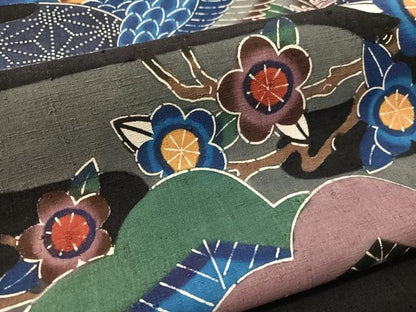 平和屋着物●伊差川紅型工房　伊差川洋子作　つけ帯　紬地　飛鶴花松文　正絹　逸品　CABM9064vp