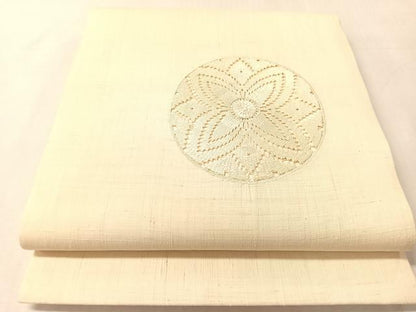 平和屋着物●九寸開き名古屋帯　紬地　ドロンワーク　花丸文　正絹　逸品　CABM9082vp