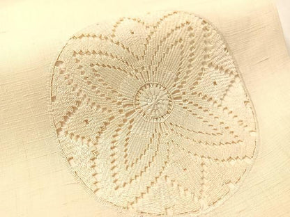 平和屋着物●九寸開き名古屋帯　紬地　ドロンワーク　花丸文　正絹　逸品　CABM9082vp