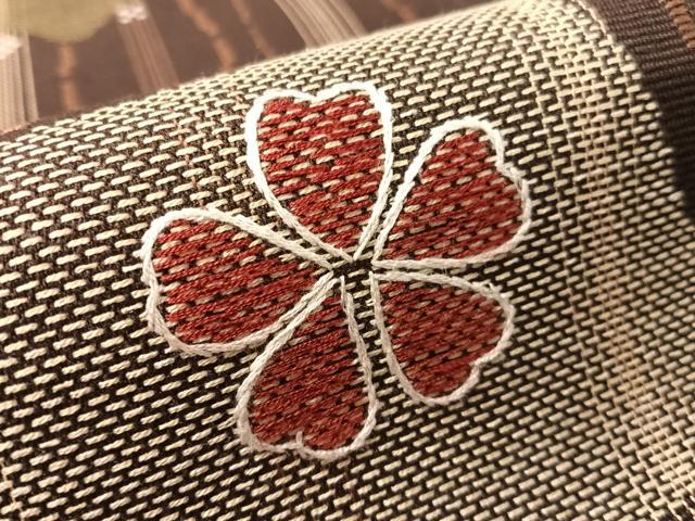 平和屋着物●九寸名古屋帯　紬地　刺繍　色紙瓢箪花文　正絹　逸品　CABM9087vp