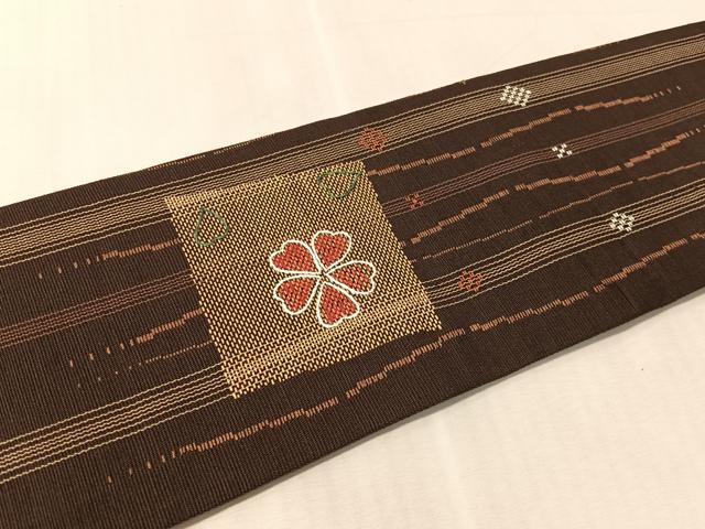平和屋着物●九寸名古屋帯　紬地　刺繍　色紙瓢箪花文　正絹　逸品　CABM9087vp