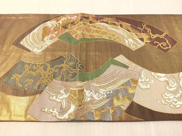 平和屋着物●西陣河村織物謹製・手織り　六通柄袋帯　手織　流競彩文　金糸　引箔　正絹　逸品　CABM9114vp