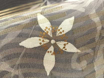 平和屋着物●両面　太鼓柄袋帯　市松流水枝垂れ花文　金糸　正絹　逸品　未使用　CABM9116vp