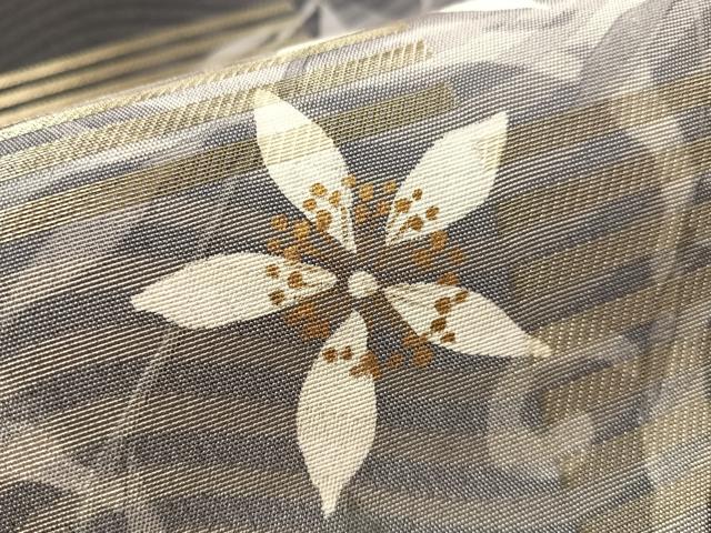 平和屋着物●両面　太鼓柄袋帯　市松流水枝垂れ花文　金糸　正絹　逸品　未使用　CABM9116vp