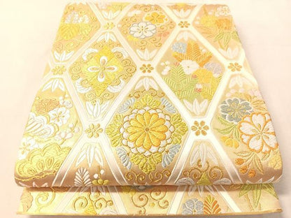 平和屋着物●六通柄袋帯　唐織　花唐草吉祥文　金糸　正絹　逸品　CABM9120vp