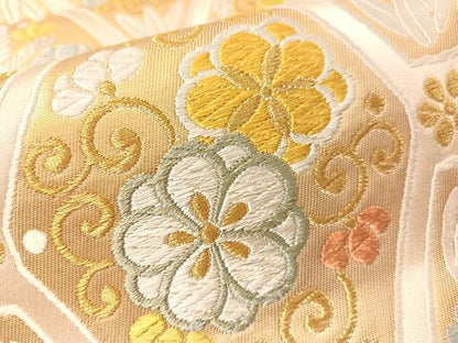 平和屋着物●六通柄袋帯　唐織　花唐草吉祥文　金糸　正絹　逸品　CABM9120vp