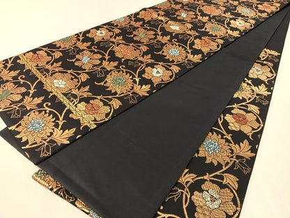 平和屋着物●龍村晋謹製　六通柄袋帯　牡丹唐草文　金糸　正絹　逸品　CABM9121vp