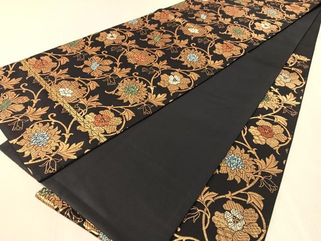 平和屋着物●龍村晋謹製　六通柄袋帯　牡丹唐草文　金糸　正絹　逸品　CABM9121vp